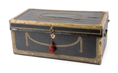 Lot 2201 - China Trade Brass Mounted Leather Covered...