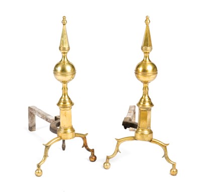 Lot 2274 - Pair of Federal Steeple Top Brass Andirons...