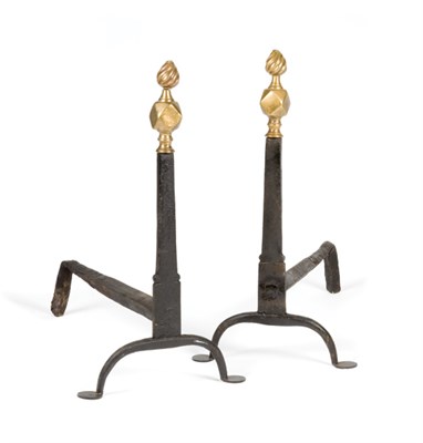Lot 2276 - Pair of Chippendale Brass and Wrought Iron...