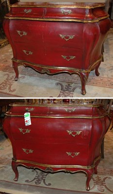 Lot 511 - Pair of Italian Red Lacquered Commodes 19th...