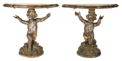 Lot 277 - Pair of Italian Marble Top Silvered Wood...