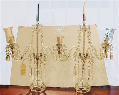 Lot 505 - Pair of George III Style Gut Glass Girandoles...