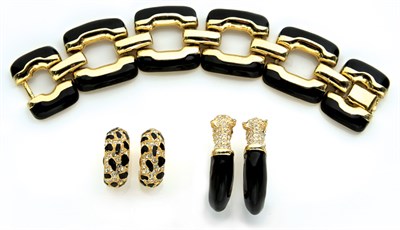 Lot 141 - Kenneth Jay Lane Enameled Bracelet and Pair of Wild Animal Hoop Earrings