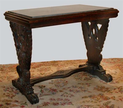 Lot 153 - Marble Top Carved Oak Trestle Base Low Table...
