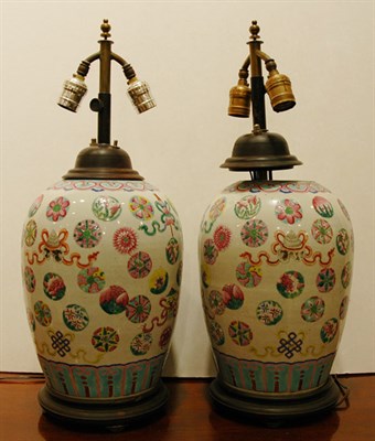 Lot 522 - Pair of Chinese Porcelain Two-Light Lamps...