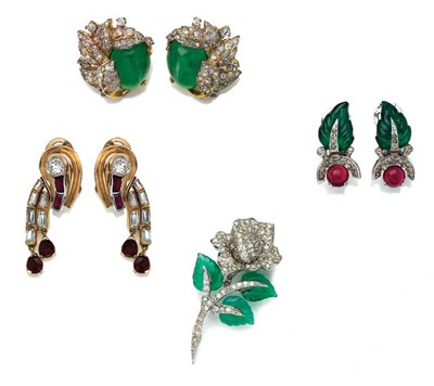 Lot 77 - Jomaz Floral Pin and Three Pairs of Earrings