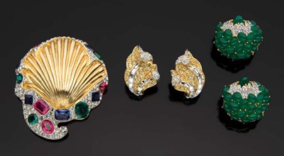 Lot 108 - Marcel Boucher Scallop Shell Clip and Two Pairs of Earrings