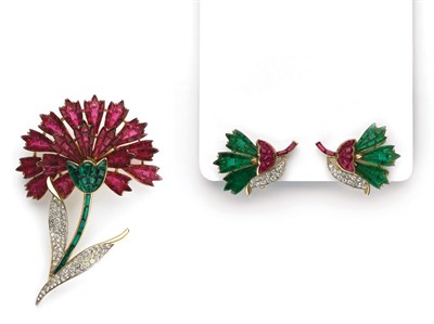 Lot 95 - Trifari Invisibly Set Carnation Demi-Parure