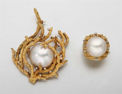 Lot 2566 - Gold, Mabe Pearl and Diamond Brooch and Ring