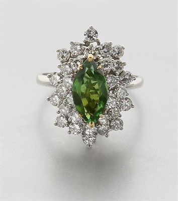 Lot 2383 - Tourmaline and Diamond Cluster Ring