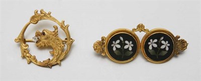 Lot 2572 - Antique Gold and Diamond Pin and Pietra Dura Pin