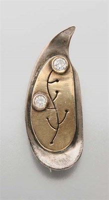 Lot 2568 - Silver, Gold and Diamond Leaf Brooch