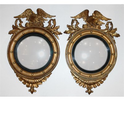 Lot 372 - Pair of Regency Style Gilt-Wood Convex Mirrors...