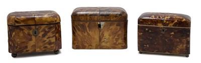 Lot 358 - Group of Three Tortoise Shell Tea Caddies...
