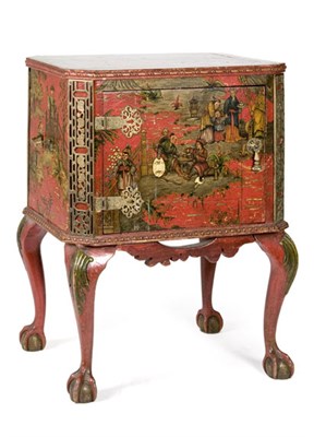Lot 3470 - George III Style Chinoiserie Decorated Red...