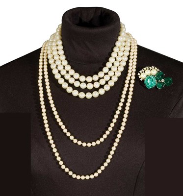 Lot 113 - Marvella Brooch, Faux Pearl Sautoir and Panetta Double Strand Necklace