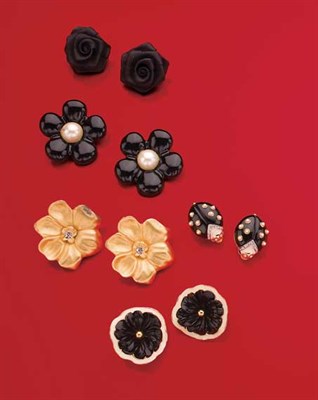Lot 146 - Pair of Kenneth Jay Lane Ladybug Earrings and Four Pairs of Kenneth Jay Lane Flower Earrings
