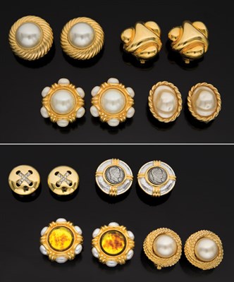 Lot 143 - Eights Pairs of  Button Earrings
