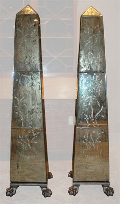 Lot 540 - Pair of Mirrored Glass Obelisks Height 6 feet,...