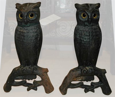 Lot 1453 - Pair of Cast Iron Owl-Form Andirons Each with...