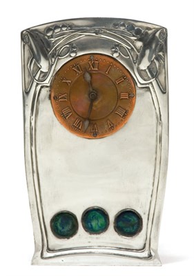 Lot 4392 - Tudric Enameled Pewter Mantel Clock Circa 1900...