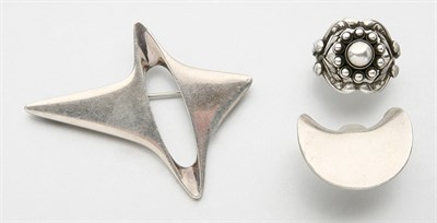 Lot 2351 - Sterling Silver Brooch and Two Rings