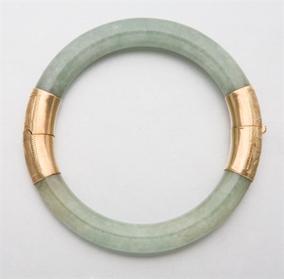 Lot 2073 - Gold and Jade Bangle Bracelet