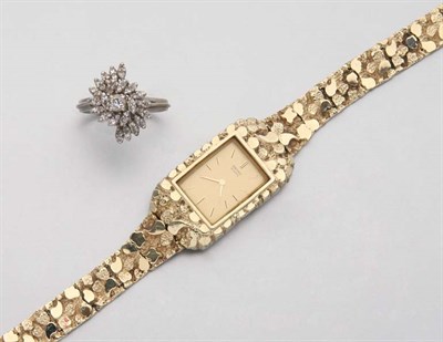 Lot 2060 - White Gold and Diamond Cluster Ring and Gold Wristwatch