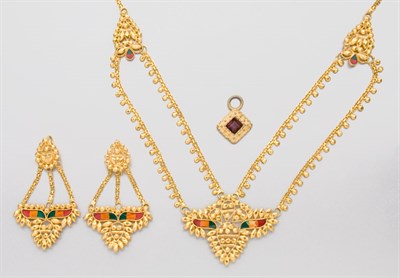 Lot 2089 - Indian Style Gold and Enamel Necklace and Earrings and Group of Metal Jewelry