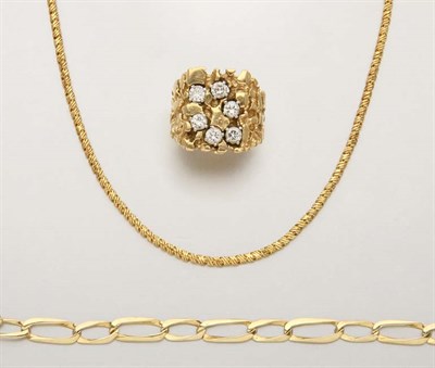 Lot 2093 - Gentleman's Gold and Diamond Ring and Group of Gold and Metal Jewelry