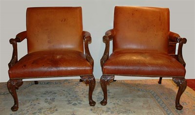 Lot 627 - Pair of George III Leather Upholstered Armchairs