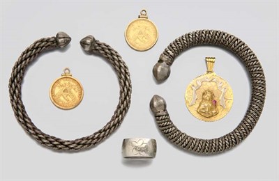 Lot 2051 - Two U.S. Five Dollar Gold Coin Pendants and Group of Assorted White Gold and Metal Jewelry