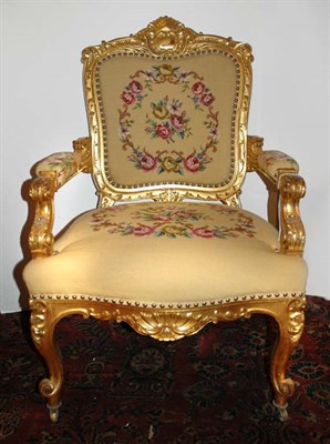 Lot 4457 - Louis XV Style Gilt-Wood Fauteuil The rocaille...
