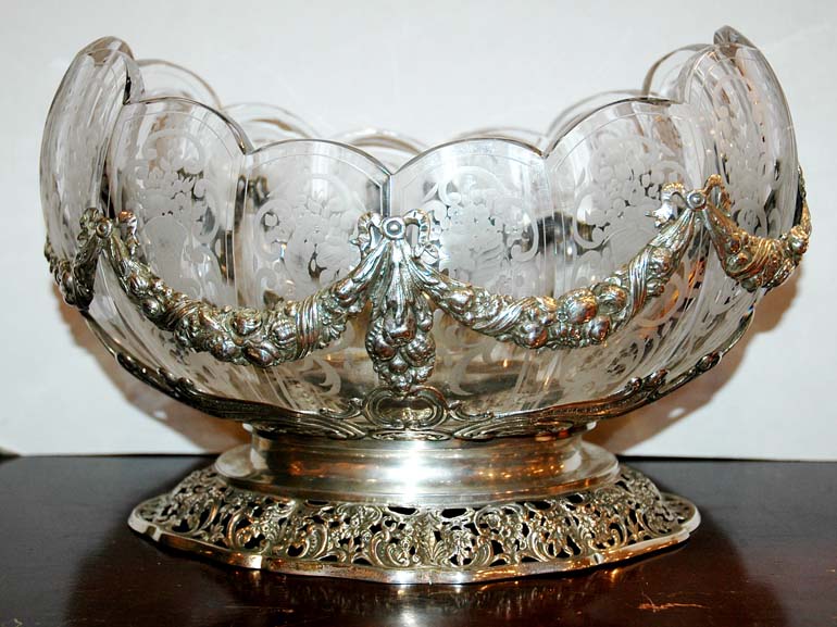 Lot 4311 - Continental Silver and Cut Glass Center Bowl...