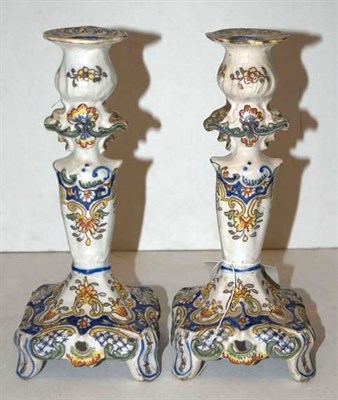 Lot 1325 - Pair of Delft Style Ceramic Candlesticks...