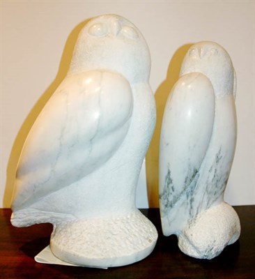 Lot 663 - Two White Marble Figures of Owls Both signed...