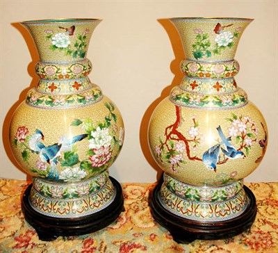 Lot 529 - Pair of Chinese Cloisonne Vases on Stands...