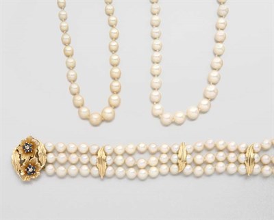 Lot 2342 - Two Cultured Pearl Necklaces and Bracelet