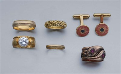 Lot 2300 - Five Band Rings and Pair of Cufflinks