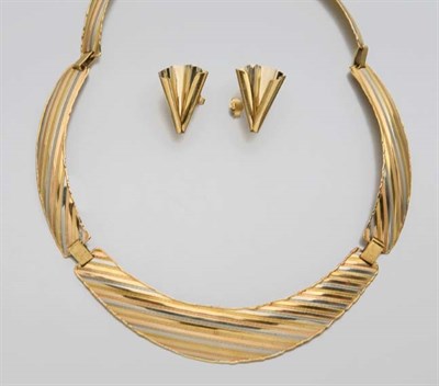 Lot 2311 - Tricolor Gold Necklace and Pair of Gold Earrings