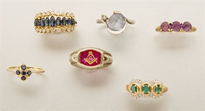 Lot 2844 - Assorted Group of Colored Stone and Diamond Rings