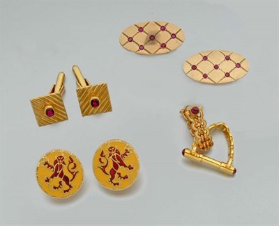 Lot 2805 - Seven Pairs of Gold and Metal Cufflinks