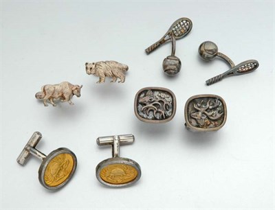 Lot 2803 - Eight Pairs of Silver and Metal Cufflinks