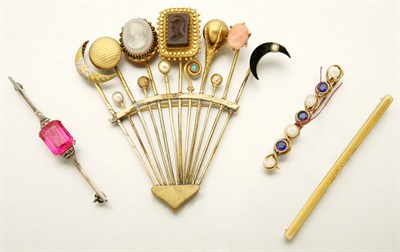 Lot 2867 - Assorted Group of Bar Pins and a Stick Pin Brooch