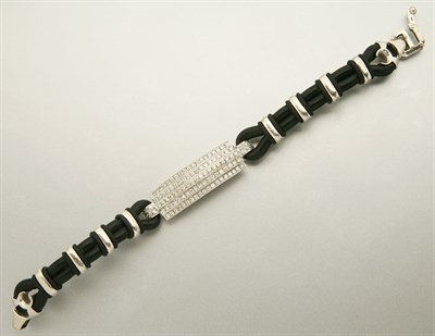 Lot 2276 - White Gold, Rubber and Diamond Bracelet