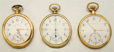 Lot 2824 - Three Open Face Gold Pocket Watches