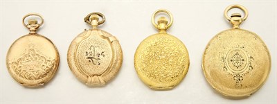 Lot 2825 - Four Hunting Case and One Open Face Lady's Lapel and Pendant Watches