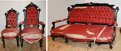Lot 4211 - Napoleon III Gilt-Metal Mounted Ebonized Salon...