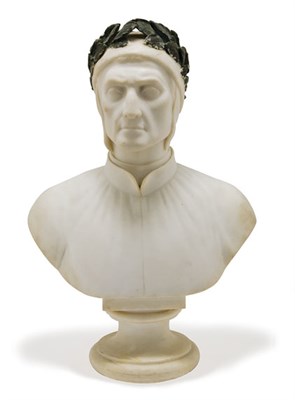 Lot 4121 - Parcel Gilt Painted Marble Bust of Dante...