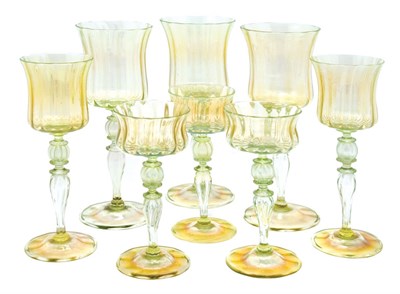 Lot 4365 - Tiffany Favrile Ribbed Glass Stemware Service...